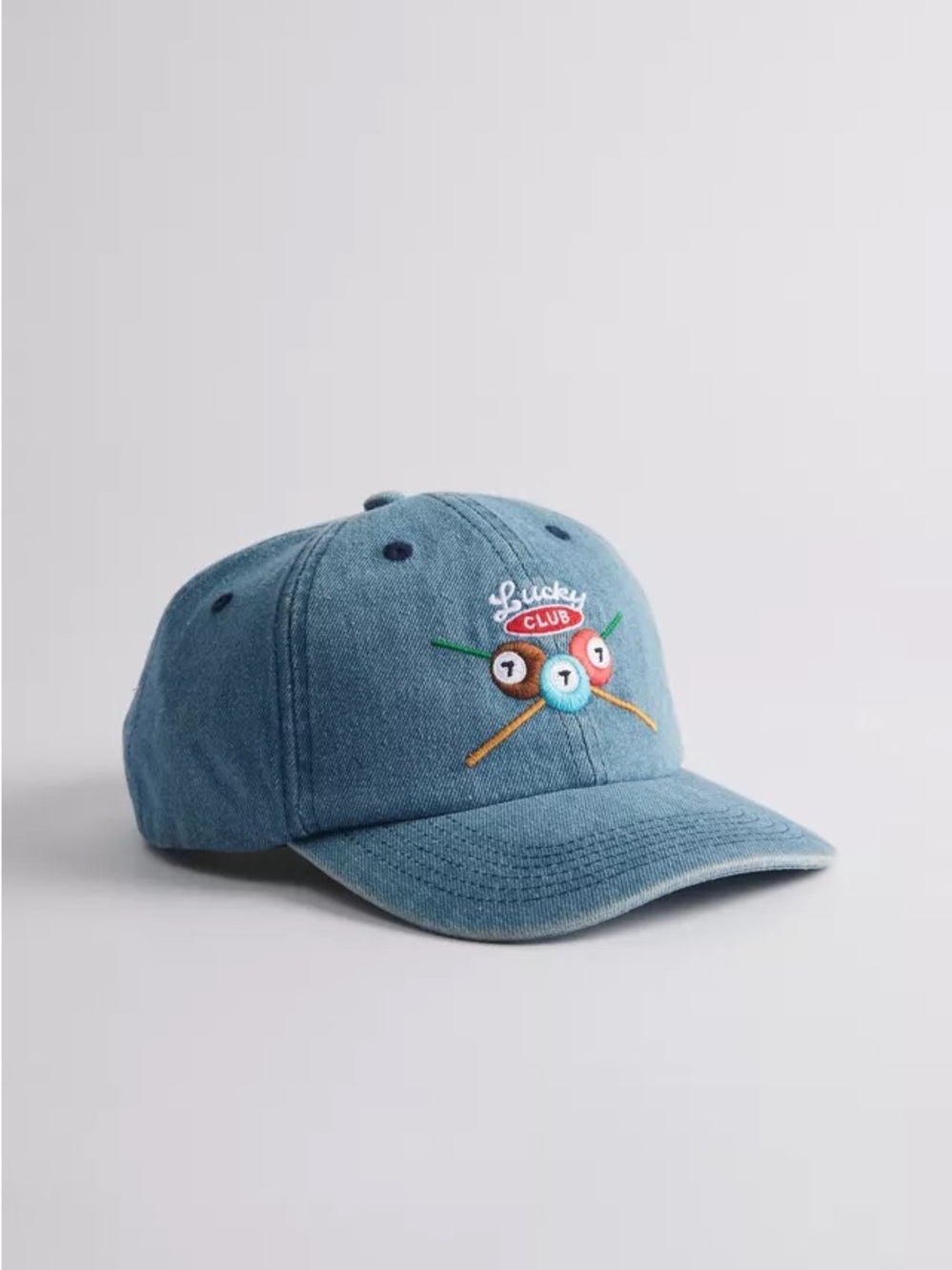 Wish Me Luck Embroidered 'Lucky Club' Pool Ball Light Denim Dad Hat